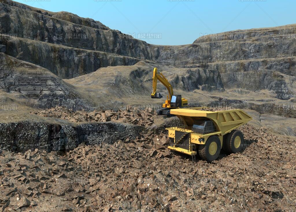 矿山施工工地 从土石开采到矿石加工的完整模型
